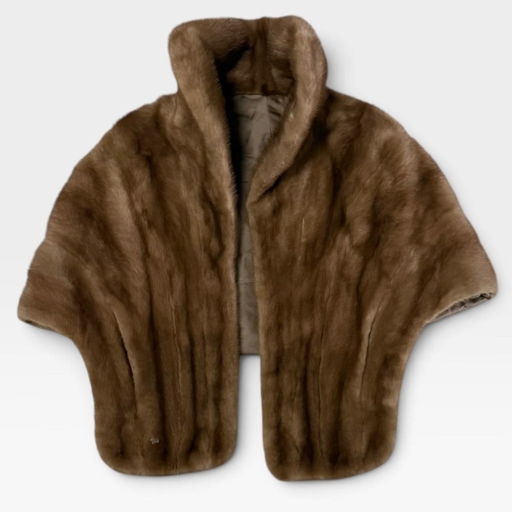 Mink Fur Stole Women Shawl Collar Wrap Cape Mahogany Brown Vintage